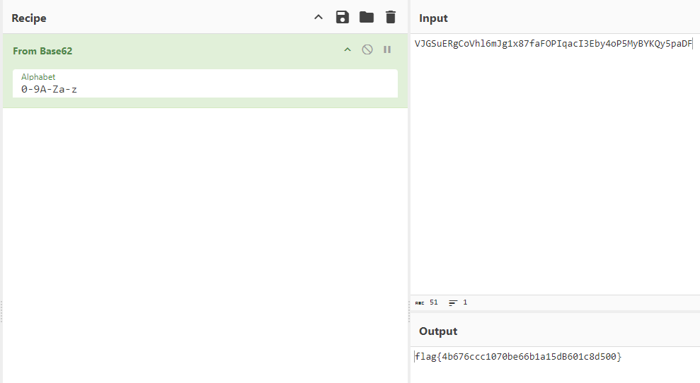 screenshot of cyberchef using “from base62”