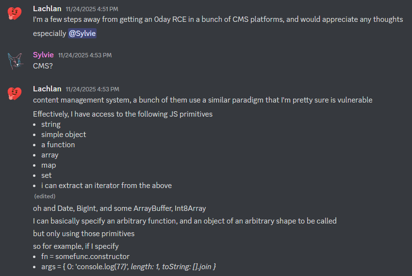 a discord ping from Lachlan introducing the problem